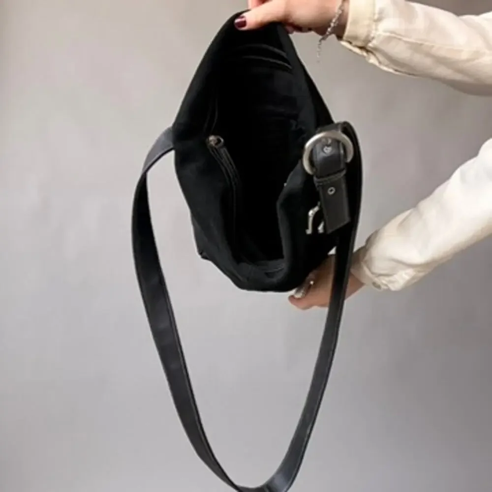 Vintage Faded Glory Genuine Suede Bucket Bag - Black